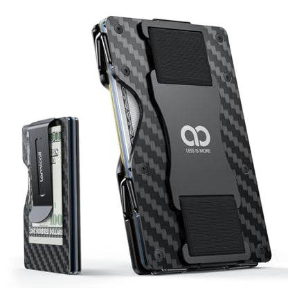 Lamicall Upgraded Hinge Minimalist Wallet for Men, RFID Blocking Wallets - color: Carbon Fiber - CLIP&STRAP