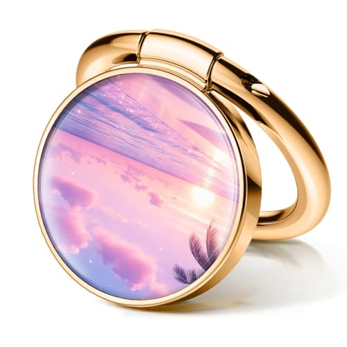 Cell Phone Ring Holder, Cute Phone Ring Grip Stand, 360°Rotation Funny Metal Kickstand Finger Grip Beautiful Beach Tree - color: Beautiful Beach Tree