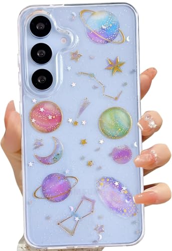 LSEEKA for Samsung Galaxy S25 S24 Clear Case with Glitter Stars Planet Universe Design,Sparkle Bling Cute Slim Soft TPU Protective Women Girl's Phone Cover for Samsung Galaxy S25 S24 - size: for Samsung S24/S25