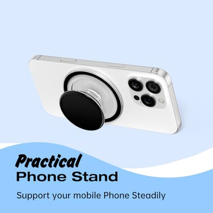Svanove Magnetic Cell Phone Grip Compatible with Magsafe, Collapsible Phone Stand Holder Round Expanding Kickstand for iPhone Samsung Mobile Phones, Cute Soft Silicone Glossy Jelly, Black - color: Black, style: Magnetic