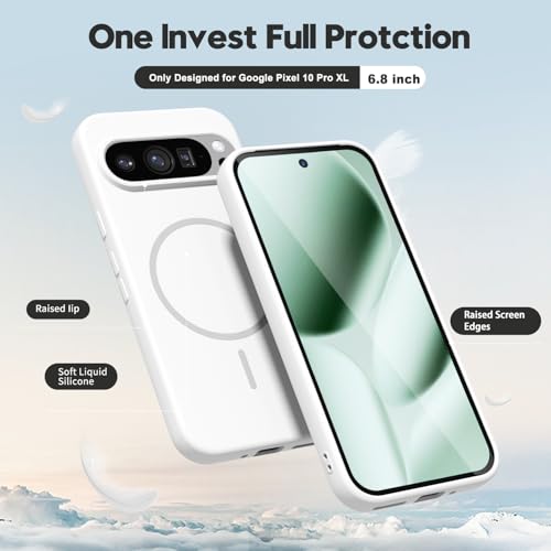 oakxco for Google Pixel 10 Pro XL Case Silicone Mag Safe, Magnetic Slim Thin Phone Case Compatible with Magsafe, Women Girls Cute Girly Aesthetic Soft Rubber Gel Safecase with Camera Cover, White - color: White, size: Pixel 10 Pro XL