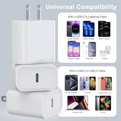 3 Pack USB C Charger Block, Phone 17 16 Chargers Block 20W PD Power Adapter - size: 3 Pieces