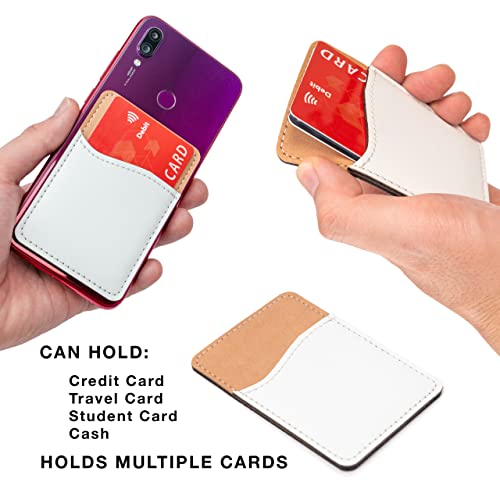 Sublimation Blanks Phone Wallet - PU Leather Card Holder for Back of Phone Stick on iPhone Android HTV Friendly DIY Blanks for Vinyl Projects (White PU Leather)
