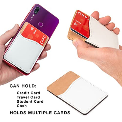 Sublimation Blanks Phone Wallet - PU Leather Card Holder for Back of Phone Stick on iPhone Android HTV Friendly DIY Blanks for Vinyl Projects (White PU Leather)