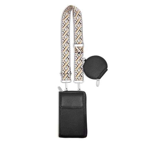 Cell Phone Crossbody Lanyard with Zipper Pouch PU Leather Crossbody Phone Bags Purses with Strap Wallet - color: Black Vertical