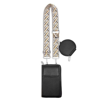 Cell Phone Crossbody Lanyard with Zipper Pouch PU Leather Crossbody Phone Bags Purses with Strap Wallet - color: Black Vertical