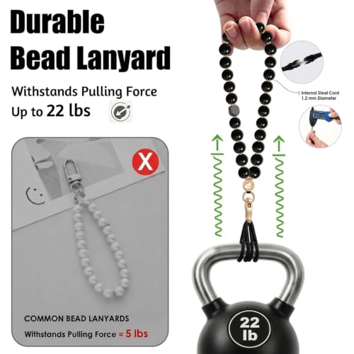 Food-Grade Silicone Phone Wrist Strap with Tether Tab/Clip, Sparkling Bead Phone Lanyard/Phone Charm - color: Black