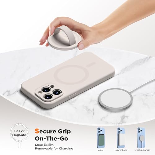 Upgraded Magnetic Phone Grip, Liquid Silicone Soft and Portable, Removable Finger Loop Ring Grip Holder for iPhone, Strong Magnetic Attraction, Compatible with MagSafe Phone Case, Stone - color: Stone