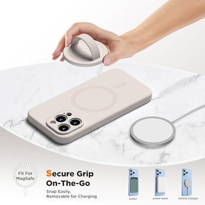 Upgraded Magnetic Phone Grip, Liquid Silicone Soft and Portable, Removable Finger Loop Ring Grip Holder for iPhone, Strong Magnetic Attraction, Compatible with MagSafe Phone Case, Stone - color: Stone