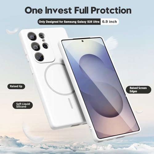oakxco for Samsung Galaxy S25 Ultra Case Silicone Mag Safe, Magnetic Slim Thin Phone Case Compatible with Magsafe, Women Girls Cute Girly Aesthetic Soft Rubber Gel Safecase with Camera Cover, White - color: White, size: S25 Ultra