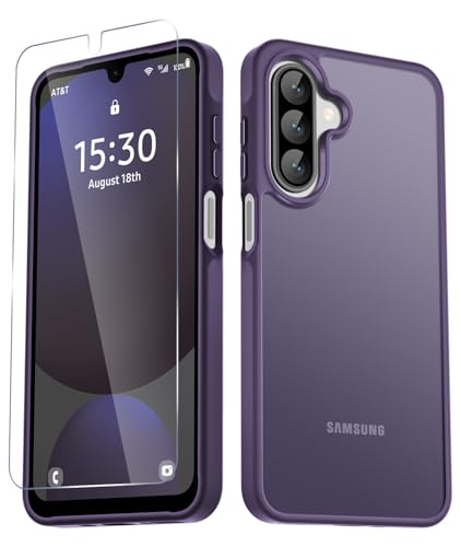 YENAPOON for Samsung Galaxy A17 5G Case, Matte Phone Case, Purple | with 1 Screen Protector, Frosted Translucent Back, Slim Shockproof Protective Cover - color: Purple, size: for Galaxy A17 5G