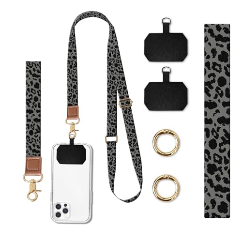 Phone Lanyard Crossbody Wrist Strap, Universal Adjustable Neck Strap for Phone Case Keys ID Badges - color: Luxury Black Leopard
