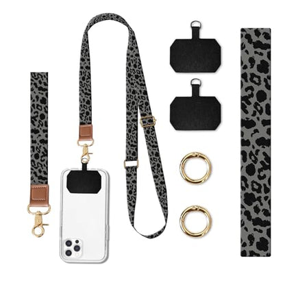 Phone Lanyard Crossbody Wrist Strap, Universal Adjustable Neck Strap for Phone Case Keys ID Badges - color: Luxury Black Leopard
