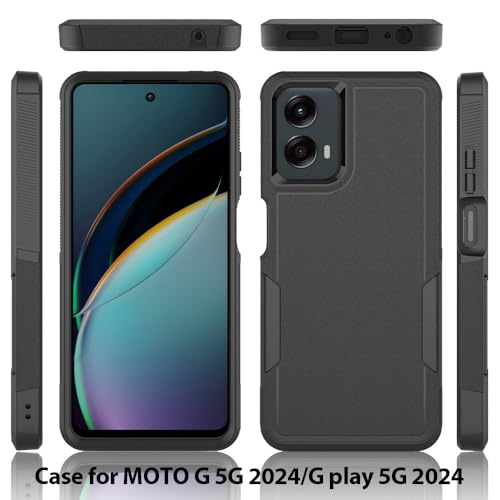 for Moto G 5G 2024 Case Dual Layer Hard Shockproof Protective Case with Tempered Glass Screen Protector Heavy Duty Hybrid Full Body Anti-Scratch Anti-Slip Phone Cover Black - color: Moto G 5G 2024