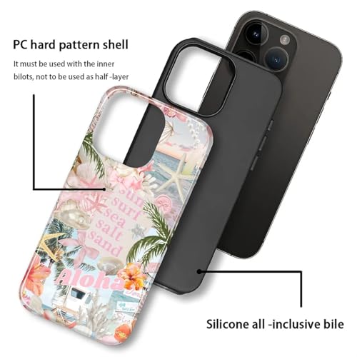 Case for iPhone 15 Pro, Cute Phone Case, Aloha Summer Collage | Hybrid 2-Layer Phone Cover，Military-Grade Protection Durable Shockproof Anti-Scratch Cases - color: Pink Aloha Summer Collage, size: Iphone 15 Pro