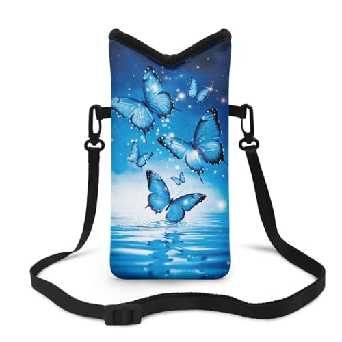 Men Women Small Crossbody Purses Mini Cellphone Pouch Case Phone Carrier Bag with Detachable Adjustable Strap for iPhone 16/15/14/13, Blue Butterfly Water Ripple Print - color: Blue Butterfly Water Ripple Print