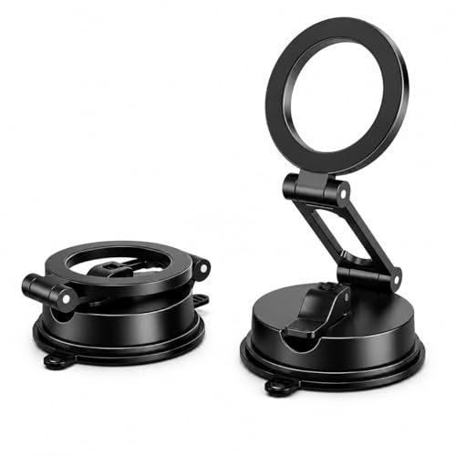 Magnetic Car Phone Mount for Dashboard Windshield - Heavy Duty MagSafe Compatible Holder with 20 N52 Magnets, Long Foldable Arm, 360° Rotation, Suction Cup Base for iPhone & Android