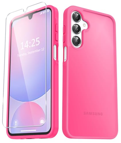 YENAPOON for Samsung Galaxy A16 5G Case, Matte Phone Case, Hot Pink | with 1 Screen Protector, Frosted Translucent Back, Slim Shockproof Protective Cover - color: Hot Pink, size: for Galaxy A16 5G