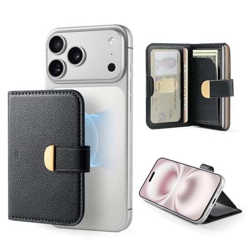 ESR Aura Clutch for MagSafe Wallet for Women, 5 Card Holder, RFID Blocking | MagSafe Sticker Included, Magnetic Wallet Stand for iPhone 17 Pro Max 17e 16 15 14 13 12 Series, Select Samsung Galaxy, Black - color: Black