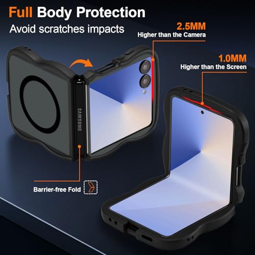 UEEBAI Magnetic for Samsung Galaxy Z Flip 7 5G Case, Compatible with MagSafe, Transparent Wave Frame Design Case Soft Edge Cover Cute Clear Matte Shockproof Protective Phone Case, Black - color: Black, size: Samsung Galaxy Z Flip 7 5G