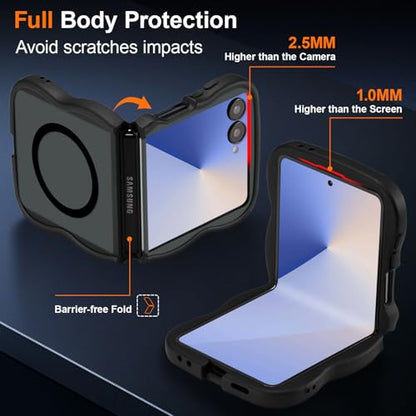 UEEBAI Magnetic for Samsung Galaxy Z Flip 7 5G Case, Compatible with MagSafe, Transparent Wave Frame Design Case Soft Edge Cover Cute Clear Matte Shockproof Protective Phone Case, Black - color: Black, size: Samsung Galaxy Z Flip 7 5G