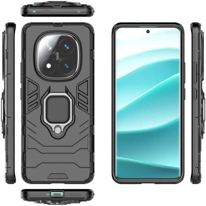 Phone Case for Xiaomi redmi Note 14 Pro Plus Case, 2 in 1 Hybrid Heavy Duty Armor Shockproof Defender Kickstand Dual Layer Bumper Hard Back Case Cover Tempered Glass Screen Protector，Black