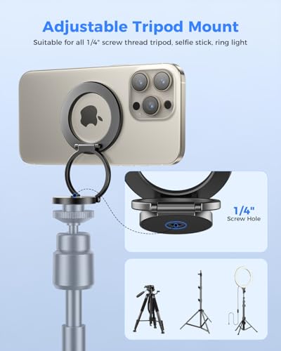 SUPERONE Dual Magnetic Phone Ring Holder, 1/4" Screw Tripod Mount Adapter - color: BK-Screw Hole