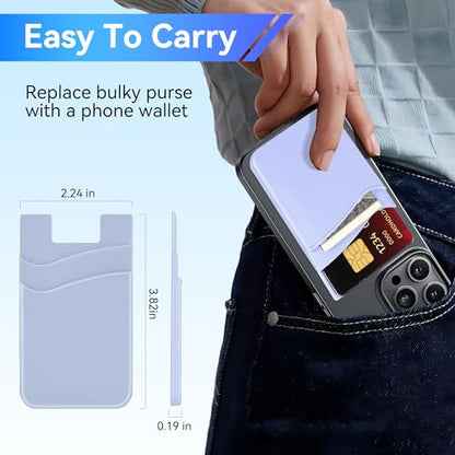 SHANSHUI Phone Wallet, 3 Pack Strong Adhesive Silicone Wallet Sleeve Pocket ID Credit Card Holder Stick on Fit for iPhone & All Smartphones - color: Celeste+Sierra+Navy Blue