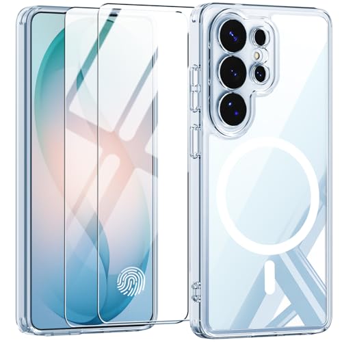 Magnetic for Samsung Galaxy S26 Ultra Case with Screen Protector 2X,Compatible with MagSafe,Phone Case Slim Hard PC Silicone Bumper Shockproof Protective Cover for Samsung S 26 Ultra 5G,Clear - color: Clear, size: Samsung Galaxy S26 Ultra