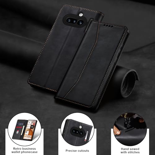Jasonyu Flip Wallet Case for Nothing Phone 4a 5G,Black | PU Leather Magnetic Folio Cover,with Card Holder,Kickstand,TPU Shockproof,Durable,Protective Phone Case - color: Black, size: Nothing Phone 4a