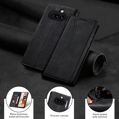 Jasonyu Flip Wallet Case for Nothing Phone 4a 5G,Black | PU Leather Magnetic Folio Cover,with Card Holder,Kickstand,TPU Shockproof,Durable,Protective Phone Case - color: Black, size: Nothing Phone 4a