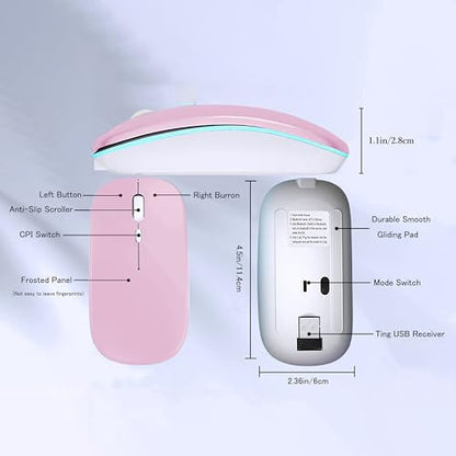 WREANU Wireless Bluetooth Mouse, Rechargeable Laptop Mice, Pink - color: Pink