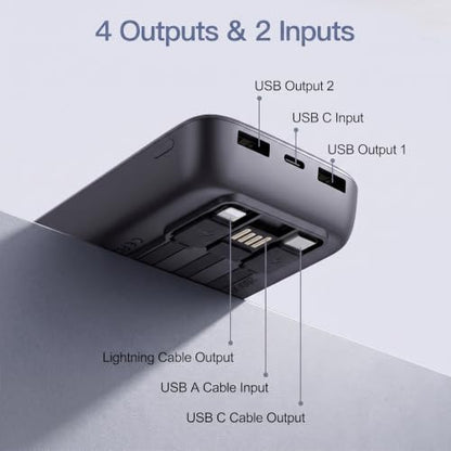 2026 2-Pack 20000mAh Portable Charger Battery Pack with Built in Cables - color: 20000 Black&White