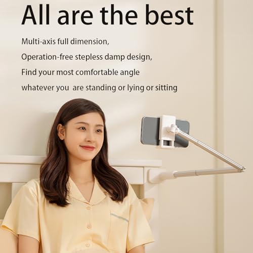 Phone Holder for Bed, Flexible Muti Angle Height Adjustable Metal Overhead Desk Phone Mount Universal 360° Lazy Long Arm Clamp Phone Mount for Table Bedside Bedframe