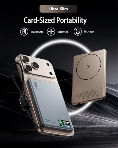[2-Pack] Magnetic Portable Charger,0.3" Ultra Slim Mag-Safe Power Bank | 5000mAh Power Bank Travel Essential,USB-C 20W PD Fast Charging Battery Pack for iPhone 17/16/15/14,Apple Watch&AirPods - color: Glacier Gray+Desert Gold