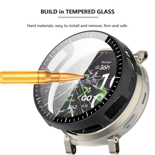 [2-Pack] Case with Tempered Glass Screen Protector Compatible with Amazfit Active 3 Premium, Bumper Full Coverage Protective Hard Dull-Polish PC Cases Face Cover for Amazfit Active 3 Premium