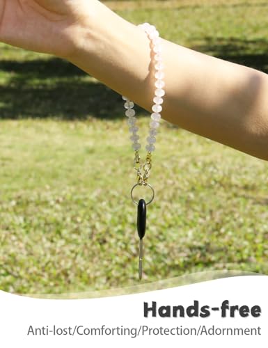 CH.yishi Beaded Phone Charm Wrist Strap with Tether Tab,Camera Lanyard - color: Rose Quartz