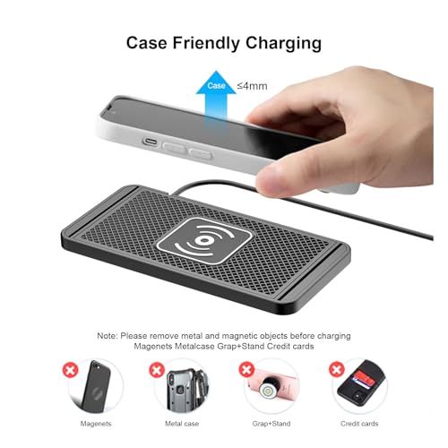 Tangxi Wireless Car Charger Charging Pad, 15W Non Slip Fast Charger Flat Mat, Compatible with iOS 11/12/13/14/15/16/17, S 21/22/23/24/25