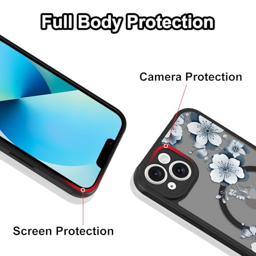 Magnetic for iPhone 13 Case,White Flower | [Compatible with MagSafe] Cute Fashion Translucent Matte Hard Back Shockproof Anti-Scratch Phone Case,Ink Flower - color: Ink Flower, size: iPhone 13