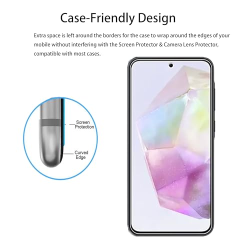 [2+2 Pack Tempered Glass Film For Samsung Galaxy A35 5G Screen Protector 2-Pack with Camera Lens Protector 2-Pack