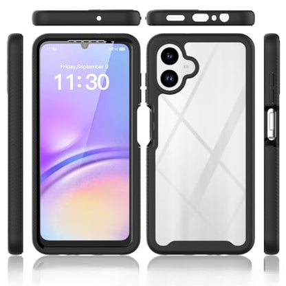 360 ° Protective Case for Samsung Galaxy A07 4G, Dustproof Shockproof Case with Built-in Tempered Screen Protector, Full Body Protective Heavy Duty Slim Back Phone Cover(Black) - color: Black