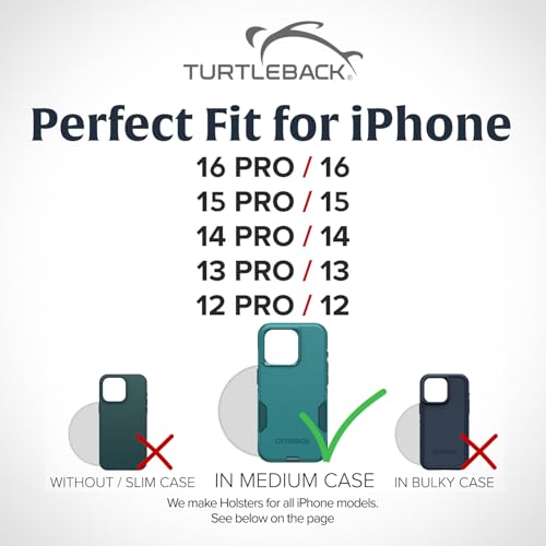 Turtleback Belt Holder for iPhone 16 Pro, 16e, 15 pro 14 Pro 13 Pro -Medium- Fits w/Shockproof Commuter Style Cases, Premium Black Leather Vertical Holster, Magnetic Closure Leather Wrapped Clip - color: Vertical - Leather w/ Leather Clip, size: Medium