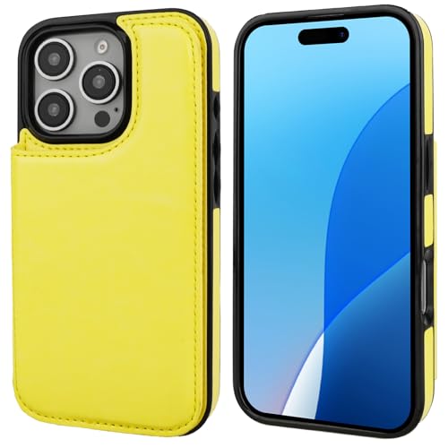 ONETOP for iPhone 16 Pro Wallet Case with Credit Card Holder,Yellow | Kickstand,ID/Cash Holder,Case Wallet with Card Slots,Double Magnetic Clasp,Durable PU Leather Shockproof Cover for Women Men - color: Yellow