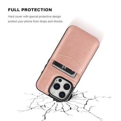 KIHUWEY for iPhone 16 Pro Wallet Case Card Holder for MagSafe, Rose Gold | Wireless Charging, RFID, Flip PU Leather, Magnetic Clasp, Hands-Free Viewing Kickstand, Heavy Duty Protective Cover - color: Magsafe for Rose Gold