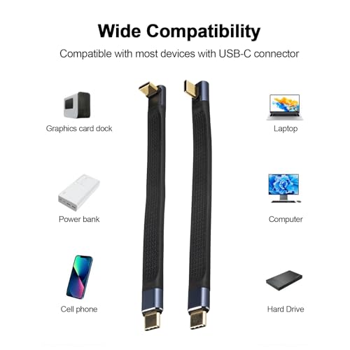 90 Degree Short USB C to USB C Cable 5 Inch 240W 40Gbps 8K - color: Black, size: 90Degree male to male