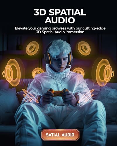 KOFIRE Wireless Gaming Headset, 2.4GHz USB Gaming Headphones with Bluetooth 5.4, 53MM 3D Stereo Sound, 65H Battery, ENC Noise Canceling Mic, 3.5mm Wired, for PS5, PC, PS4, Mac, Switch, Black-Orange