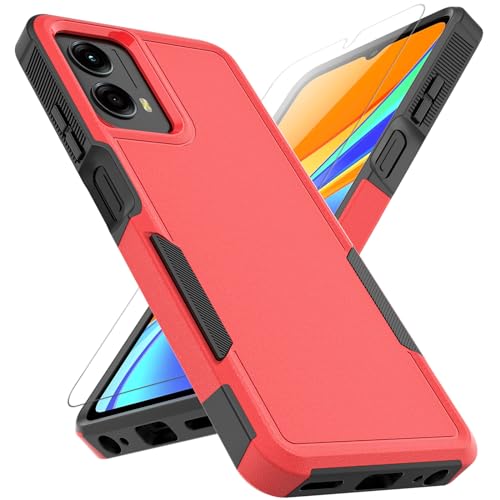 for Motorola Moto G 5G 2024 Case: Dual Layer Protective Heavy Duty Cell Phone Cover Shockproof Rugged with HD Screen Protector - Military Protection Bumper Tough - Motorola Moto G 5G 2024, Red - color: Red (PC) + Black (TPU), size: Moto G 5G 2024