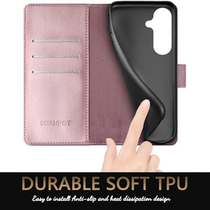 SUANPOT Compatible with Samsung Galaxy S26 Plus Wallet case with RFID Blocking Credit Card Holder,Flip Book PU Leather Protective Cover Women Men for Samsung S26 Plus Phone case Rose Gold - color: Rose Gold, size: Samsung Galaxy S26 Plus