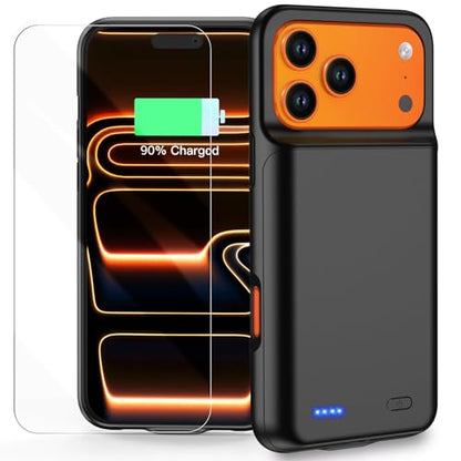 Battery Case for iPhone 17 Pro Max (6.9 inch), 7000mAh Ultra-Slim Protective Extended Charging Charger Case, 15W Fast Charging Rechargeable Battery Pack with Tempered Glass Screen Protector- Black - size: for iPhone 17 Pro Max (6.9 inch)