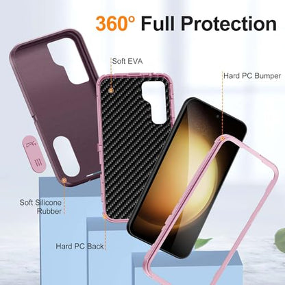 for Samsung Galaxy S23 FE Case with Kickstand Case 3-Layer Military Grade Protective Case Cover Silicone Heavy Duty Rugged Shockproof for Galaxy S23 FE Phone Case (Purple+Pink) - color: Purple+Pink